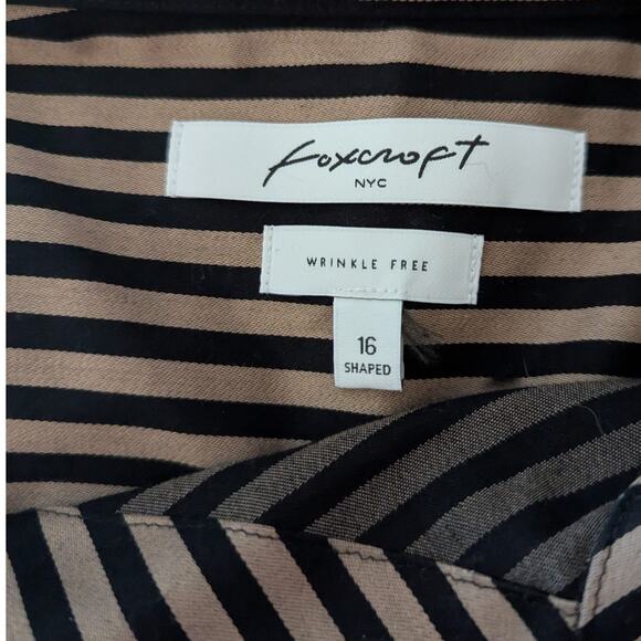 FOXCROFT 16 Tan Black Striped Button Up Wrinkle Free Women's Career Top - Picture 4 of 5